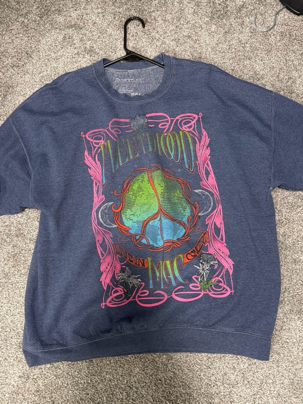 Graphic Peace Sign Crewneck Sweatshirt - Navy with Neon Print